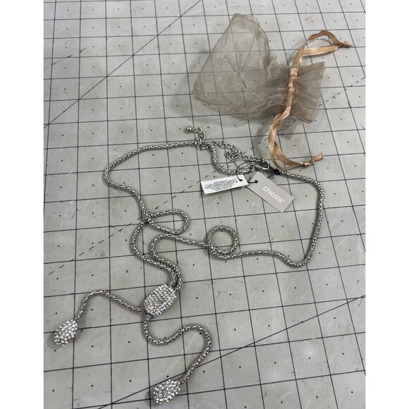 Chico's Jewelry - Chico's Silver-Tone Crystal Drop Lariat Necklace Adjustable Lobster Clasp NEW